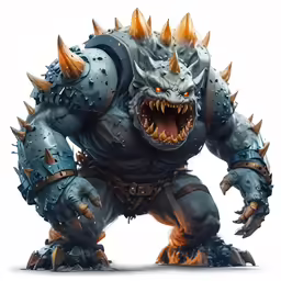 a large gray monster with spiked horns and spikes