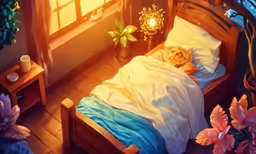 the dog was sleeping on his bed in the room