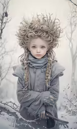 a child in winter gear with long braids