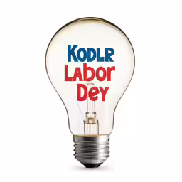 a light bulb with the word kodlr labor day printed on it