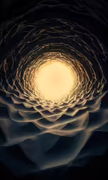 a light is shining in the middle of a black cave