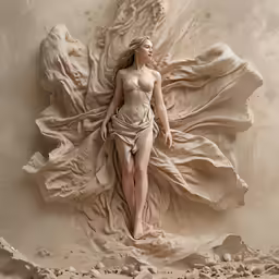 a painting of a nude woman in a dress in the sand