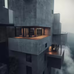 the house is standing high in the sky above clouds