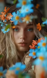 a woman with flowers in her hair