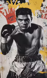 a street art mural of a young man wearing boxing gloves