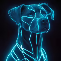a dog that is glows blue in the dark