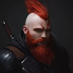 an evilly dressed man with red hair and a goatee