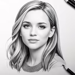 a girl with long blonde hair and black pencil