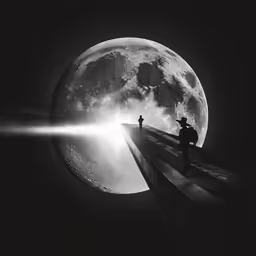 two people are looking at a big moon