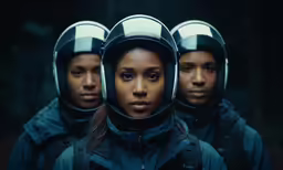 a group of people with helmets on them