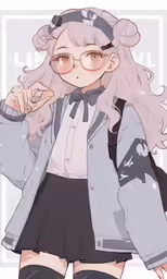 a girl with grey hair and long black shorts