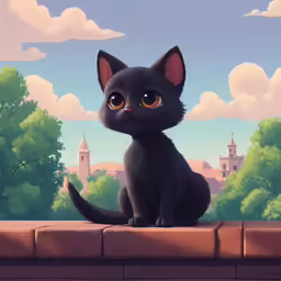a black cat is standing on the edge of a brick structure