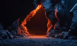 a large dark cave with the light coming in