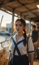 a girl with her long hair braided up in ponytail