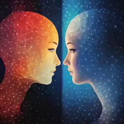 two heads with stars around them