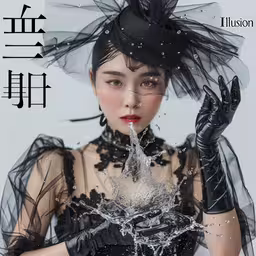 a photo of a woman wearing an ad for a beauty brand,the woman is drinking from a glass in her hand