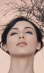woman with a tree branch on her head