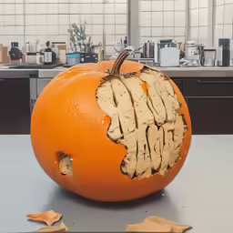 an orange is sitting on top of the counter