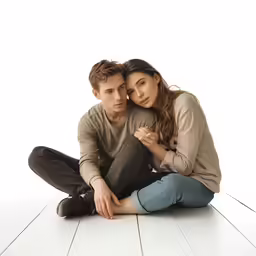 man and woman sitting down next to each other