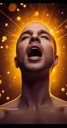 a man making an expression with a yellow burst in the background