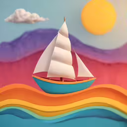 the model boat is sitting on the waves