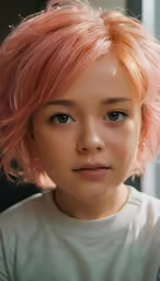 an asian woman with pink hair and pink bangs