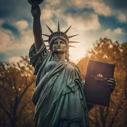 the statue of liberty is holding an open book