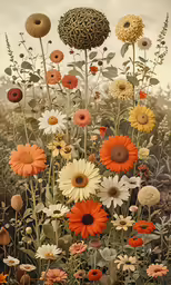 a painting with several different colored flowers in the middle