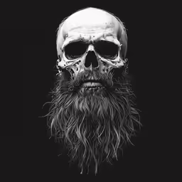 a skull with a beard and a large mustache
