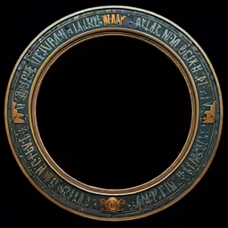 a blue and gold frame with roman writing on it