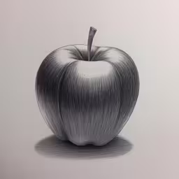 a drawing of an apple in shades and lines,pencil drawing of an apple in color