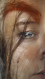 a close up image of a person with red hair