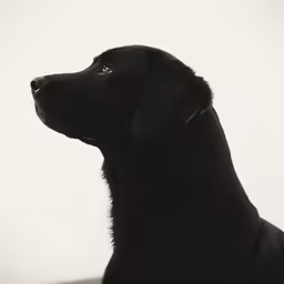 the black dog is looking towards the side