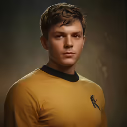 a man in a star trek uniform, he looks seriously serious