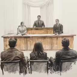 four people are sitting in front of the judge