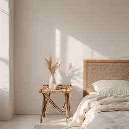 a white bedroom with no curtains in the daytime