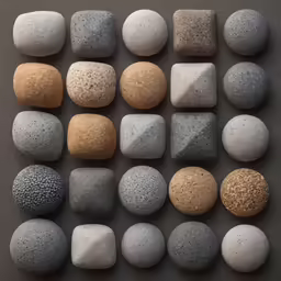 many rocks and stones, arranged in a grid