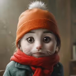 a cat with fur is wearing a orange hat