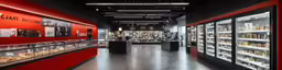 there are many shelves and baskets of various foods