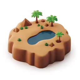 an island is shown with two palm trees