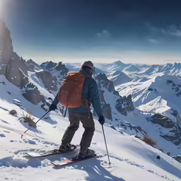 the man is wearing his skis on a snowy mountain side