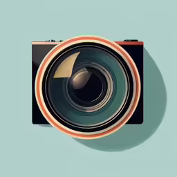 an overhead view of a camera on a blue surface