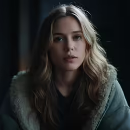 a woman with long hair wearing a jacket