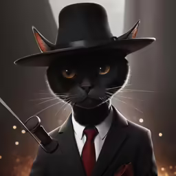 a black cat wearing a top hat holding a pipe