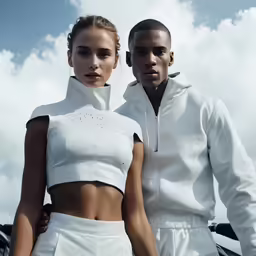 two people, one black, one white wearing tracksuits and one wearing t - shirt and pants