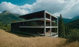 a tall white building sitting on top of a lush green hillside