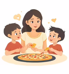 family making pizza for meal for dinner