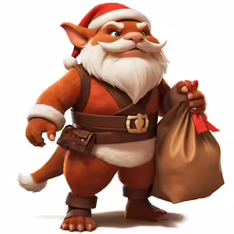 an animated character in a santa hat holding onto a bag