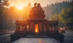 a small indian temple stands on a hill side