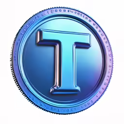 a silver coin with the letter t in it